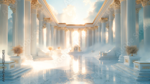 3D render  the throne podium of the goddess living place.  dreamy of  the  heaven sense  decoration by  Roman stigma elements,  sky  landscape background  starry  photo