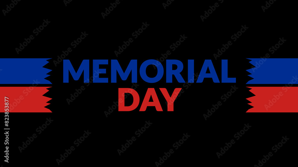 Memorial Day text on Black background with side lines, Memorial Day banner, card, illustration, poster for enjoying and celebrating Memorial Day.