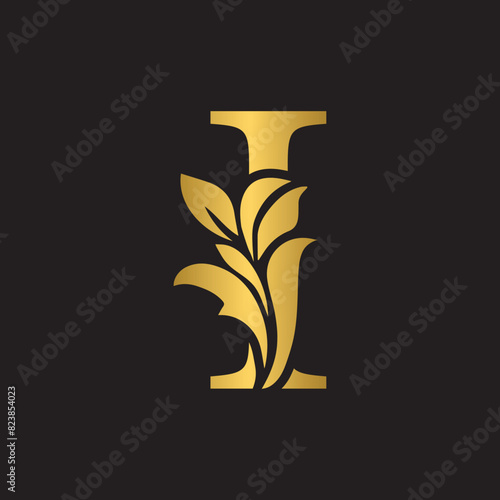 letter I flower letters. Vintage ornament initial Alphabet. Logo vector	
