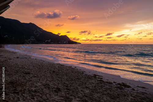 Sunset on Beau Vallon Beach - Mahe, Seychelles  photo