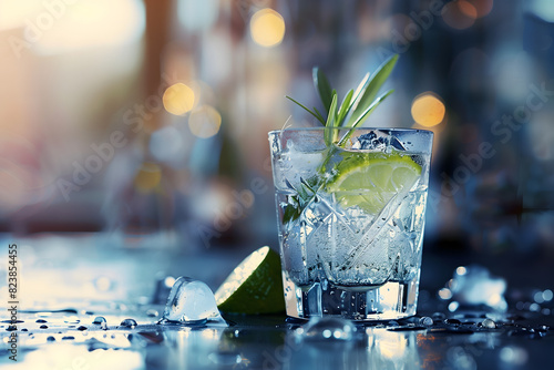 Simple gin and tonic garnished with lime
