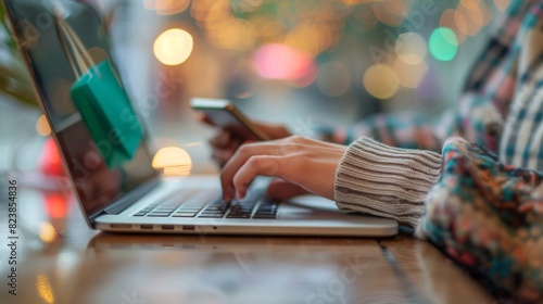 Person Using Laptop and Cell Phone