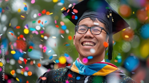 Man in Graduation Cap and Gown Celebrating With Confetti