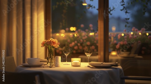 Table With Vase of Flowers photo