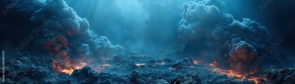 A mesmerizing underwater volcanic scene with glowing lava and dramatic smoke clouds, capturing the raw power of nature in stunning detail.