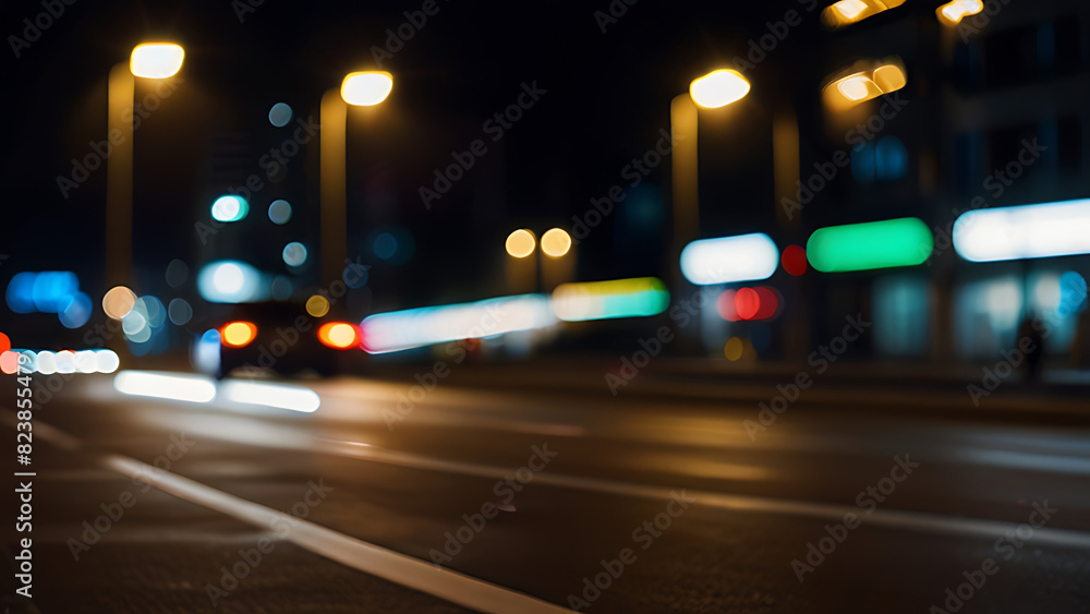 Image of Blurry view of city traffic lights and car at night for background wallpaper.- Generated AI Image of Blurry view of city traffic lights and car at night for background wallpaper.- Generated AI