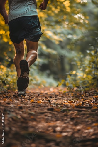Man Running on Trail in Forest