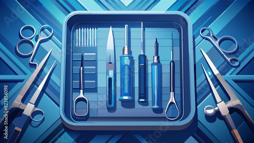 Professional Surgical Instruments Set on Sterile Tray
