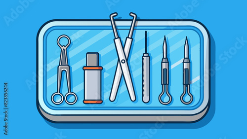 Cartoon Medical Tools and Instruments on Blue Background