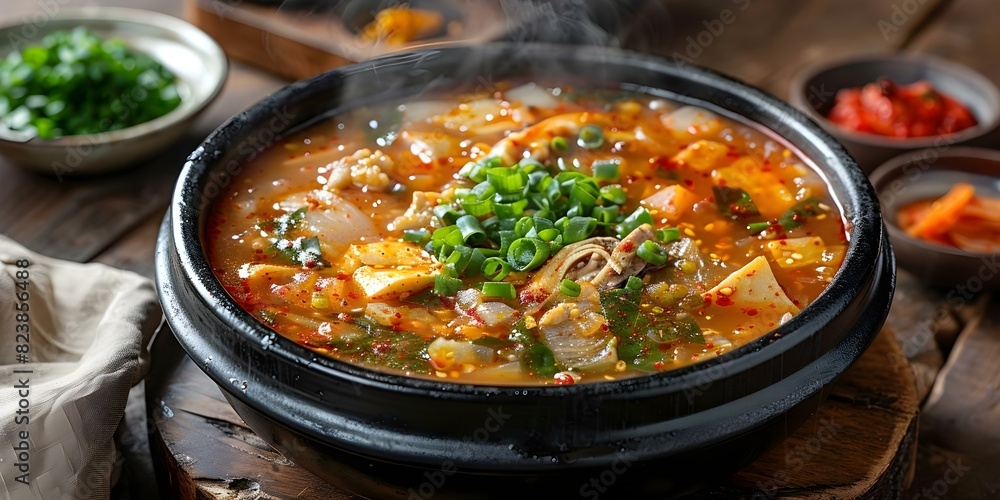 Spicy Korean Pork Bone Soup: A Comforting Culinary Delight. Concept Korean Cuisine, Spicy Soups, Pork Recipes, Comfort Food, Culinary Delights