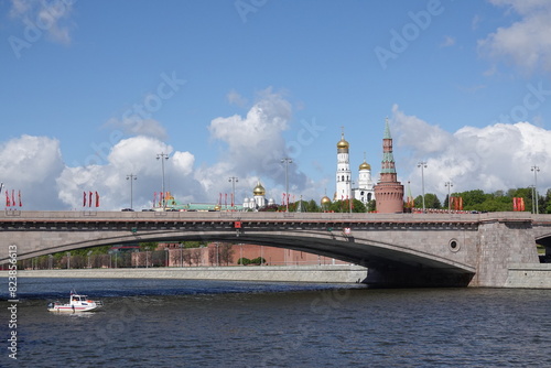 View of the Bolshoy Moskvoretsky Bridge and the Kremlin in Moscow