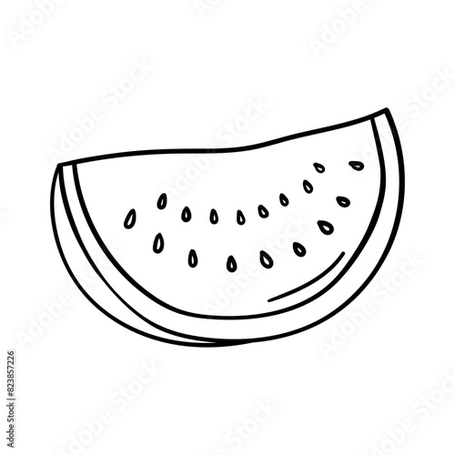 Watermelon slice vector icon in doodle style. Symbol in simple design. Cartoon object hand drawn isolated on white background.