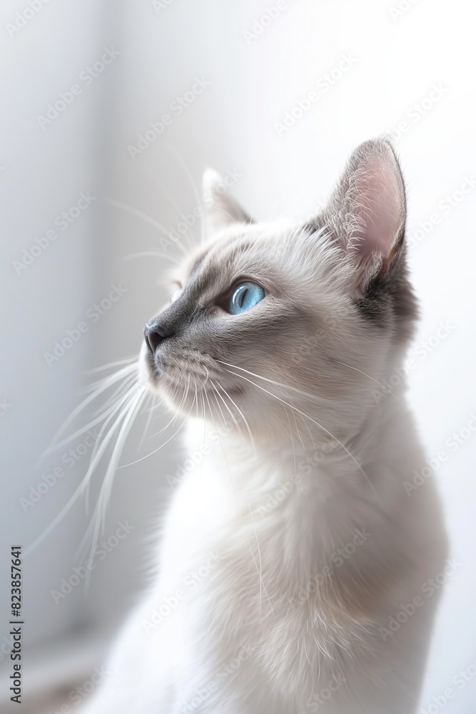 A cat with blue eyes is looking out the window A cat with blue eyes is looking out the window