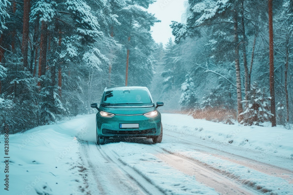 Electric Vehicle Adventure: Winter Drive in a Green Car Electric Vehicle Adventure: Winter Drive in a Green Car