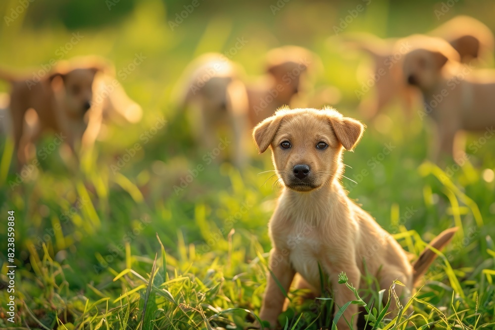 Exploring Canine Curiosity: Puppies at Play in Greenery