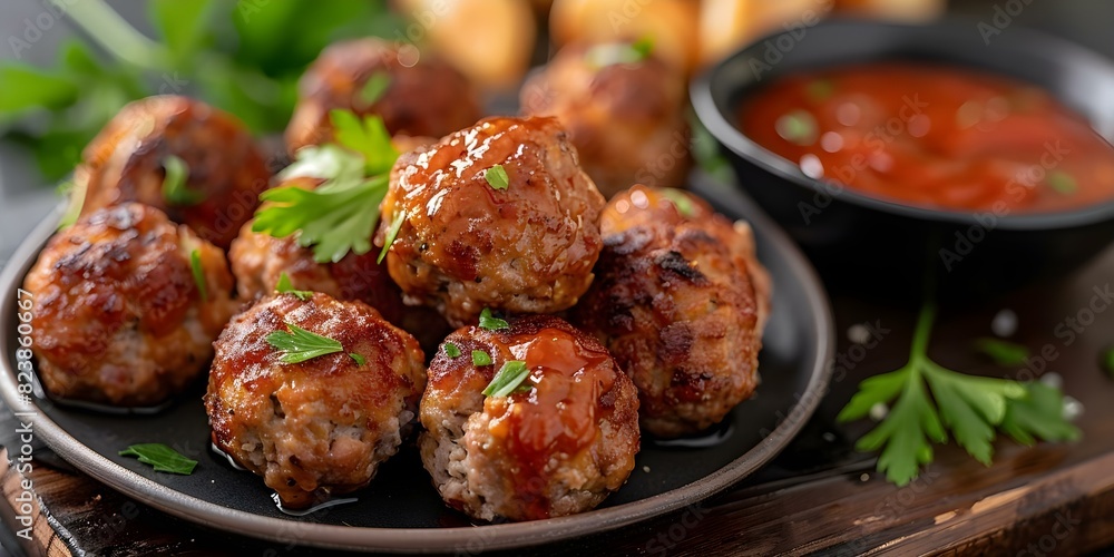 Savory Meatball Appetizers with Dipping Sauce: Ideal for Party Sharing. Concept Meatball Recipes, Appetizer Ideas, Dipping Sauces, Party Sharing, Savory Delights Savory Meatball Appetizers with Dipping Sauce: Ideal for Party Sharing. Concept Meatball Recipes, Appetizer Ideas, Dipping Sauces, Party Sharing, Savory Delights