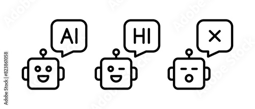 Chatbot icon vector set. Ai bot with message symbol. Hi, exclamation mark bubble