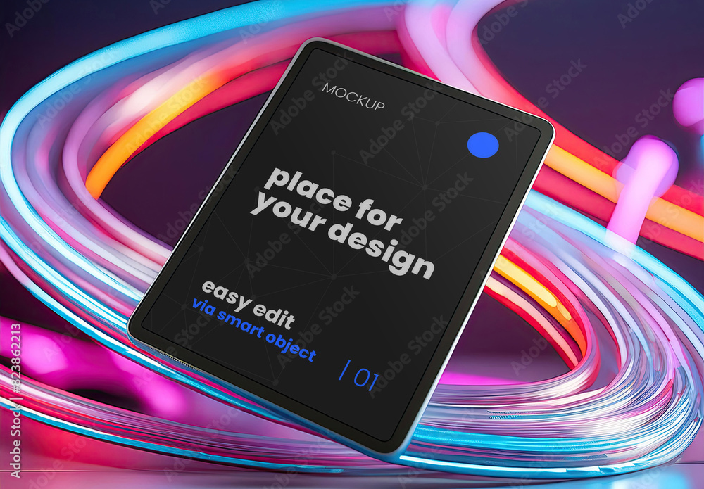 Floating Tablet Style Screen Floating Tablet Screen mockup with colorful tech background 02 ...