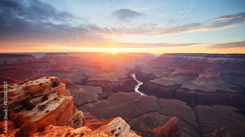 Breathtaking Sunrise Over Grand Canyon  A Majestic Natural Wonder. Generative AI