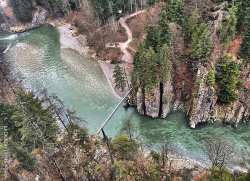 Tiefblick in die Entenlochklamm im Regen, Maria Klobenstein, Tiroler Achen, Kössen, Tirol, Österreich photo