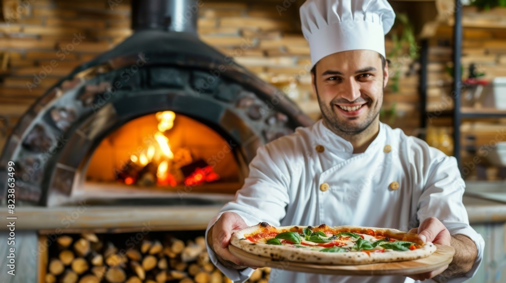 Chef Presenting Freshly Made Pizza Chef Presenting Freshly Made Pizza
