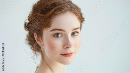 Portrait of a Lovely Young Woman with Radiant Smile and Elegant Features in Natural Light Setting.