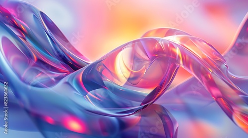 3D rendering of a colorful abstract glass shape. The image has a soft, pastel color palette and a sense of movement. © Huseyn