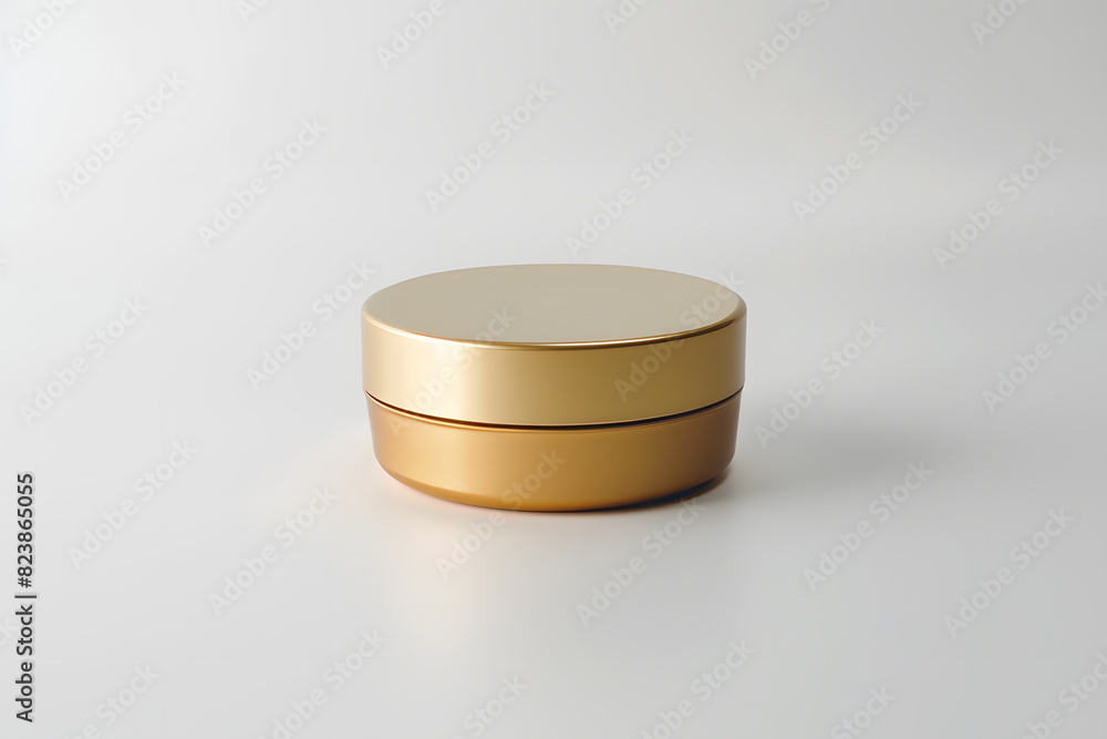 A luxurious gold cosmetic jar, perfect for storing skincare products, displayed against a clean, minimalistic background. A luxurious gold cosmetic jar, perfect for storing skincare products, displayed against a clean, minimalistic background.