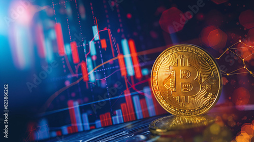 bitcoin with trading graph, financial investment concept can be use as background
