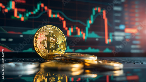 bitcoin with trading graph, financial investment concept can be use as background