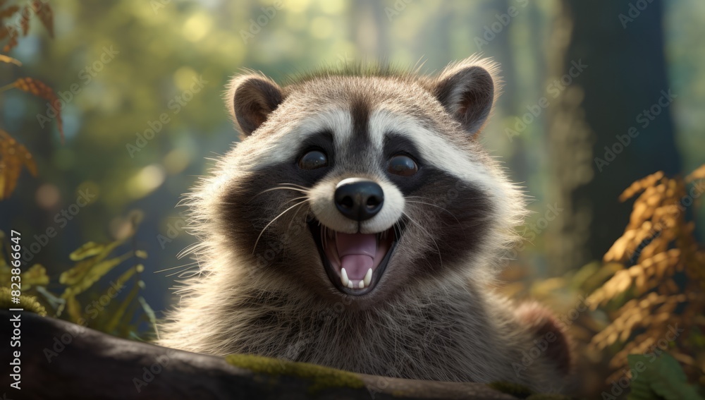 Fototapeta premium Forest Charm A Raccoon's Delight on a Hot Day