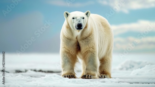 Polar bear in icy and snowy Arctic photo