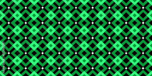 A seamless geometric pattern features a repetitive design of diamonds and lines in shades of green and black. The pattern is symmetric and creates a visually rhythmic and harmonious effect.AI generate