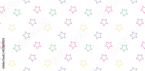 Seamless pattern with colorful stars on a white background. For website design, cover, fabric, packaging. Vector graphics