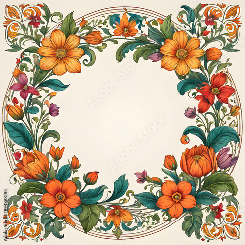 Baroque Floral Circle: A vintage lace circle adorned with intricate floral motifs, offering a timeless ornamental touch and evoking the beauty of spring.