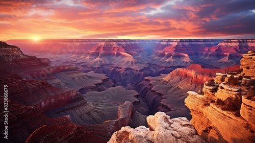 Breathtaking Sunset Over Grand Canyon: A Majestic Natural Wonder. Generative AI