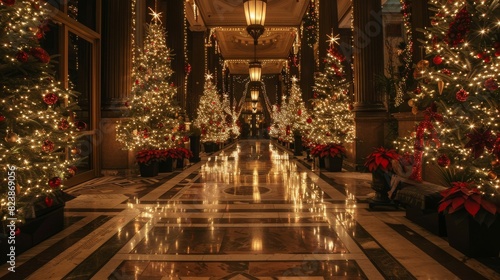 Christmas lights in the lobby of manhattan hotel 