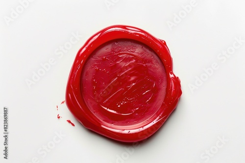 A wax seal with red paint on a white surface. Suitable for business or legal concepts
