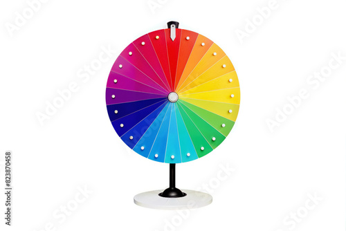 A picture of a colorful wheel of fortune or lucky spin device isolated on white background and empty blank space for text and items. usable for game and casino website banner.