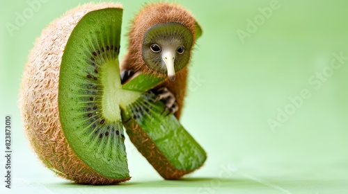 A stuffed animal wearing a green sweater photo