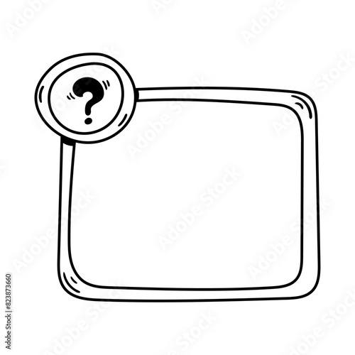 Frame box with question mark in doodle style. Symbol in simple design. Cartoon object hand drawn isolated on white background.