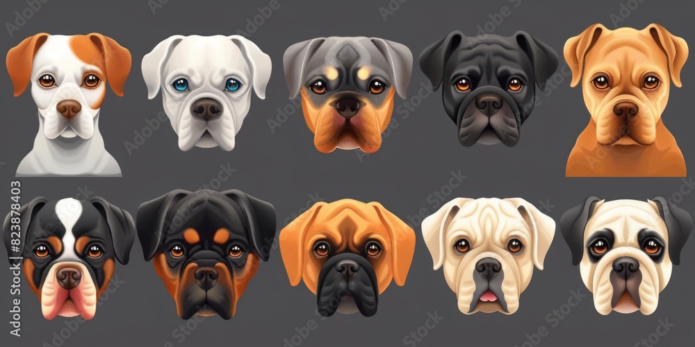 A group of dogs with unique and striking different colored eyes. Perfect for pet lovers or animal enthusiasts