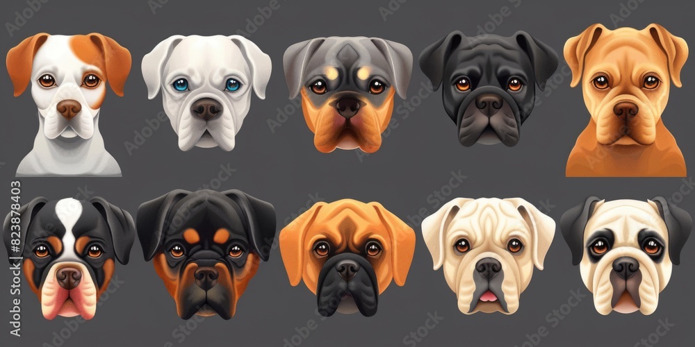 A group of dogs with unique and striking different colored eyes. Perfect for pet lovers or animal enthusiasts A group of dogs with unique and striking different colored eyes. Perfect for pet lovers or animal enthusiasts