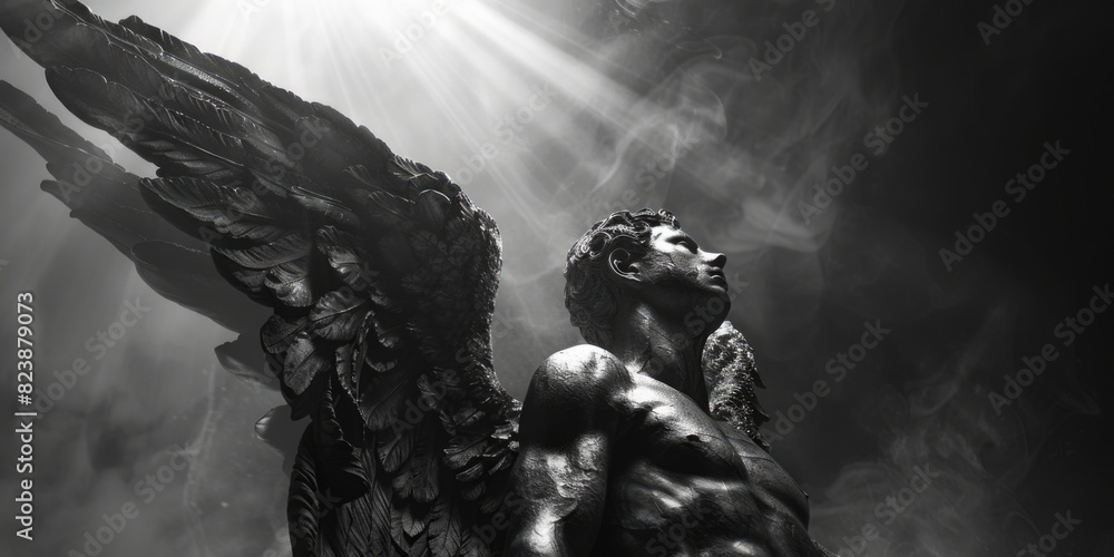 Black and white photo of an angel statue, suitable for various projects Black and white photo of an angel statue, suitable for various projects