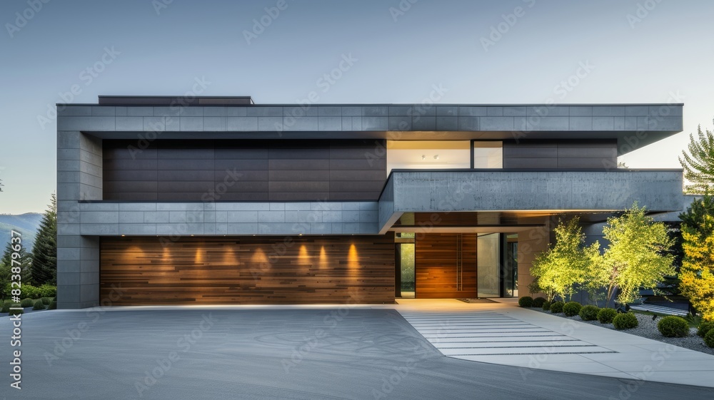 Modern house with empty driveway Modern house with empty driveway