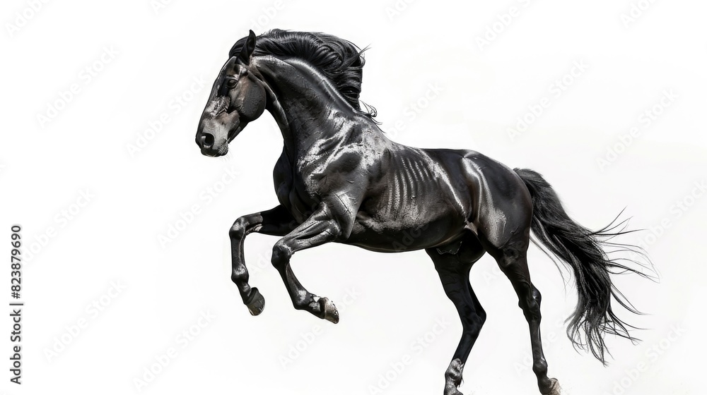Majestic black horse standing on hind legs. Suitable for equestrian themes Majestic black horse standing on hind legs. Suitable for equestrian themes
