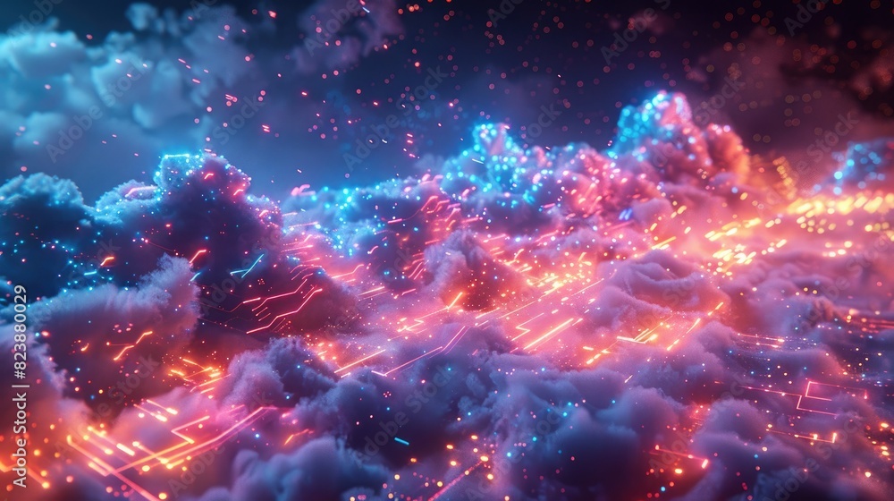 Futuristic Style Cloud Computer concept colorful background with cyber security Futuristic Style Cloud Computer concept colorful background with cyber security