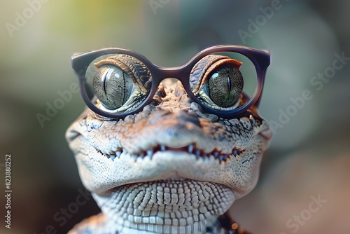 a crocodile wearing glasses with a cute face