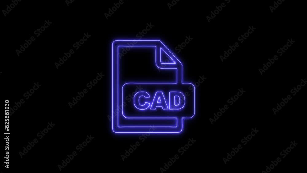 Neon Glowing CAD File Outline Icon and Symbol Animation on Black Background Neon Glowing CAD File Outline Icon and Symbol Animation on Black Background