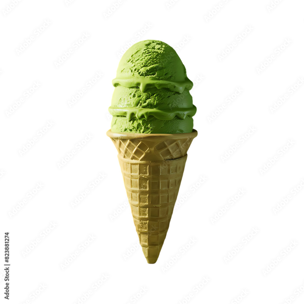 Matcha cone ice cream isolated on a transparent background by AI generative. Matcha cone ice cream isolated on a transparent background by AI generative.